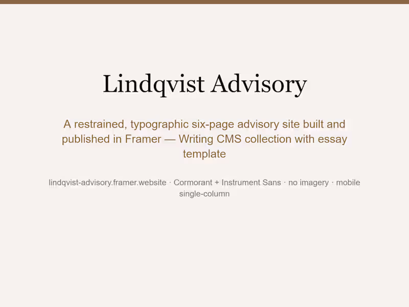 Cover image for Lindqvist Advisory — a six-page