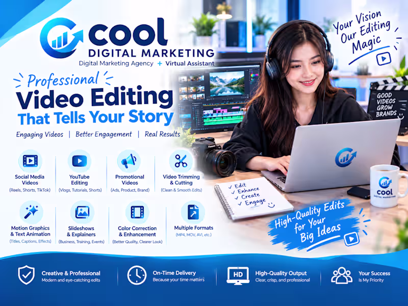 Cover image for Professional Video Editing | Instagram Reels, YouTube Shorts 