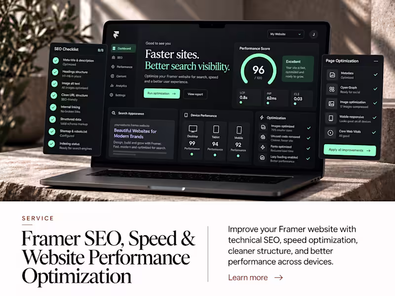 Cover image for Framer SEO, Speed & Website Performance Optimization