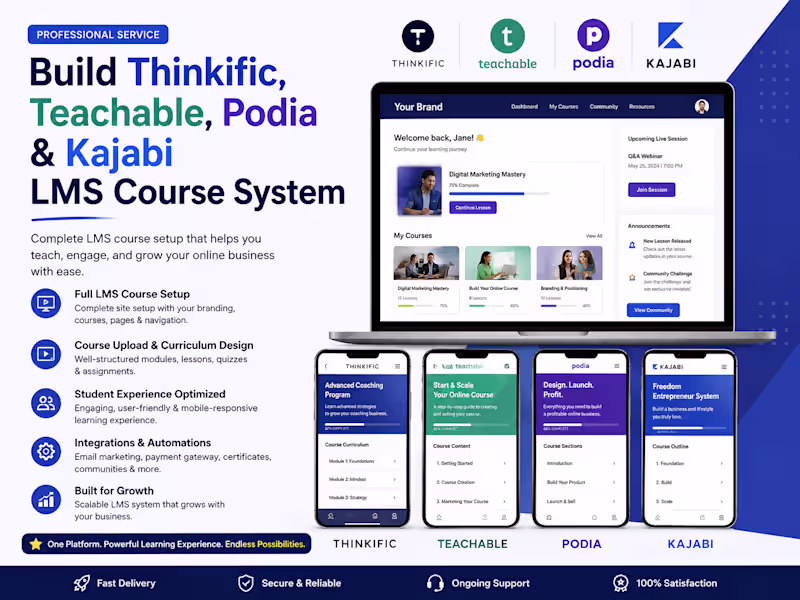 Cover image for Build Thinkific, Teachable, Podia & Kajabi LMS course system