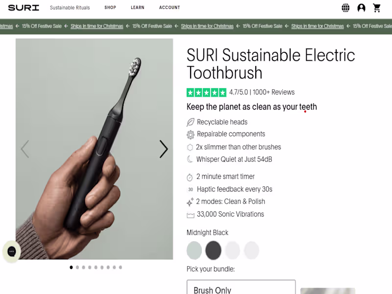 Cover image for Product Page Design for SURI - Sustainable Electric Toothbrush