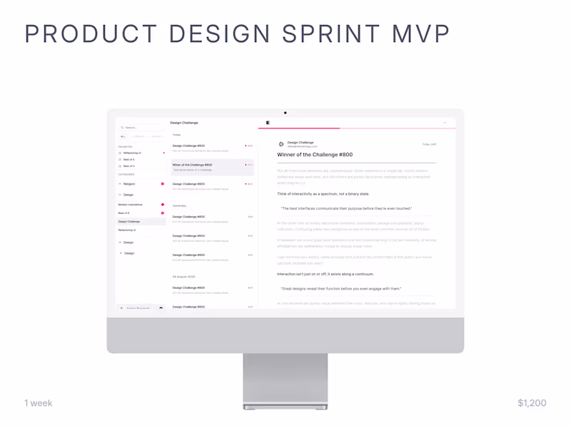 Cover image for MVP Product Design Sprint (1 Week)