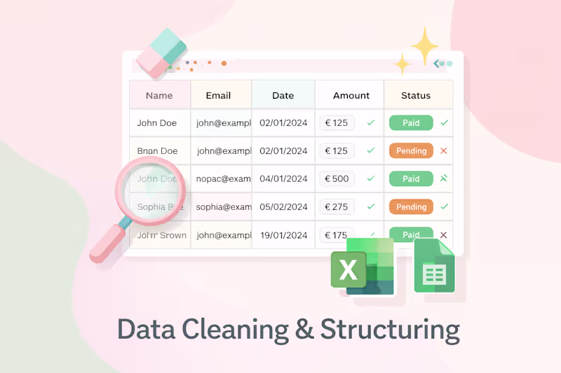 Cover image for Data Cleaning & Structuring for Excel/Google Sheets
