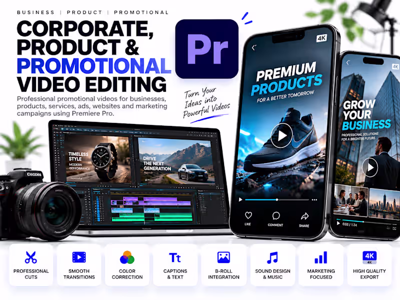 Cover image for Corporate, Product & Promotional Video Editing Services
