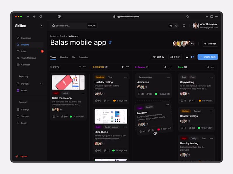 Cover image for Skillex Task Management Dashboard Concept - dark mode