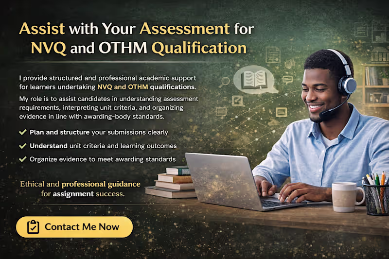 Cover image for Need help with online courses, NVQ, OTHM, or research assign...