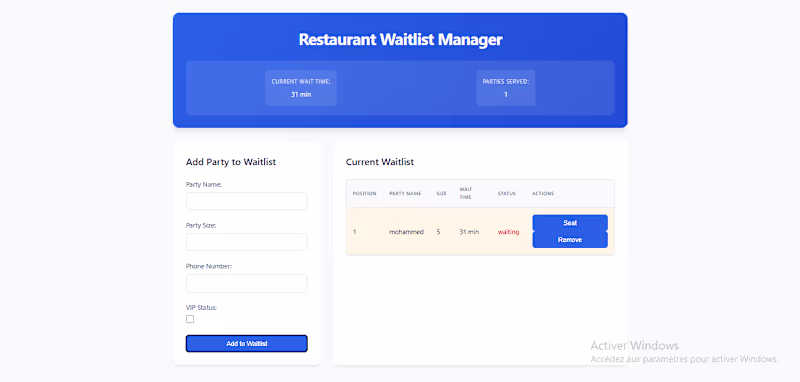 Cover image for Restaurant Waitlist Manager Web App