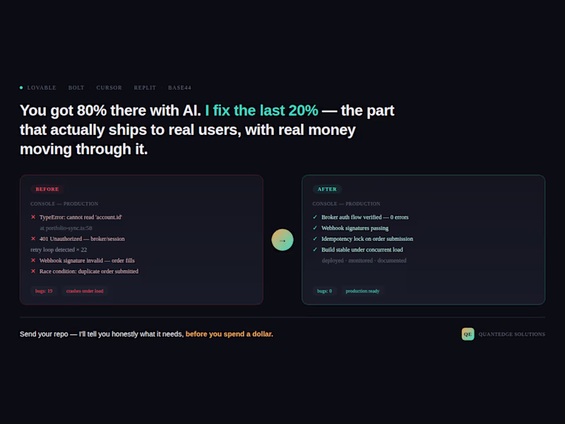 Cover image for Vibe Code Rescue: Bugs, Auth & Payments Fixed