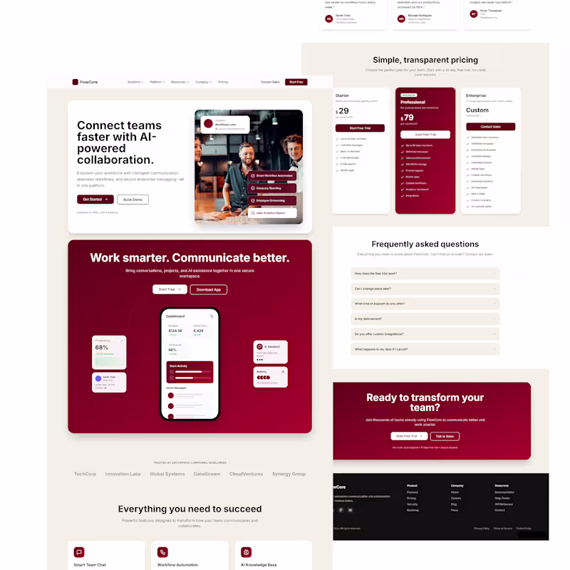 Cover image for FlowCore SaaS Landing Page Design