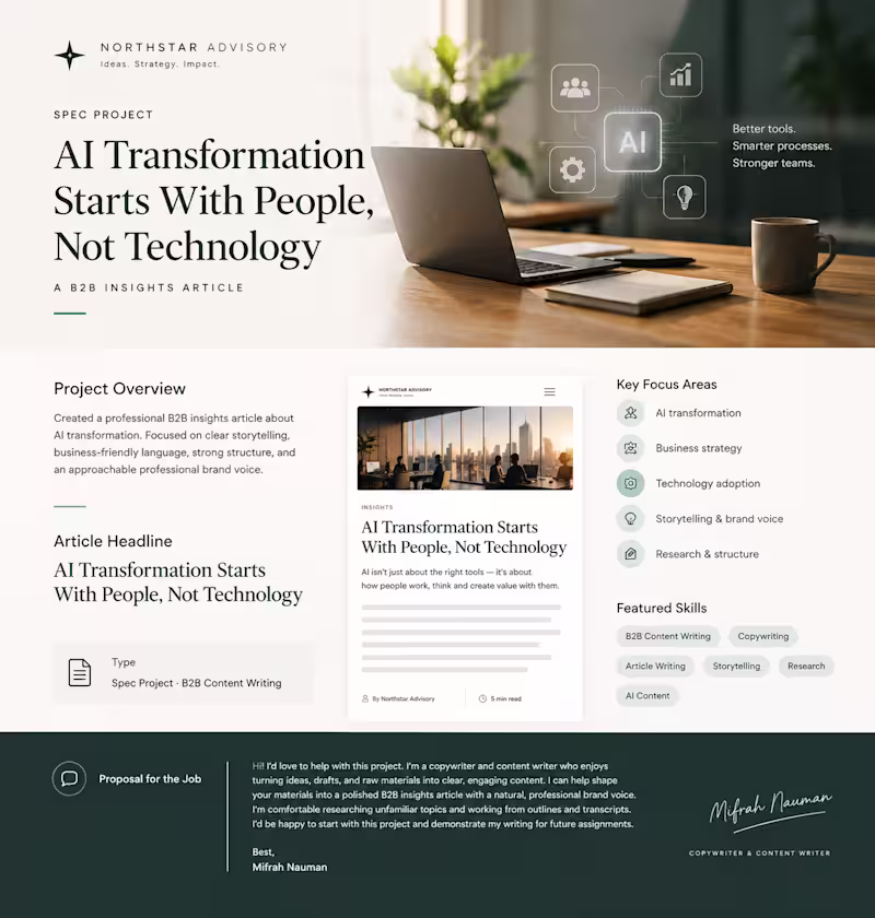 Cover image for Spec Project · B2B Content Writing Created a professional in...
