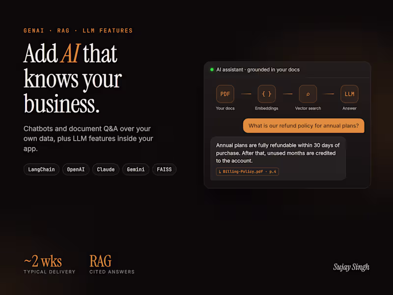 Cover image for Add AI to Your Product: RAG Chatbot, Document Q&A, LLM Features