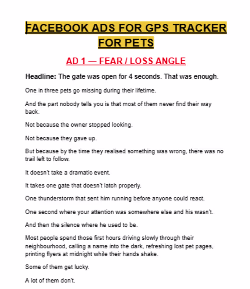 Cover image for Facebook ad copy for pet