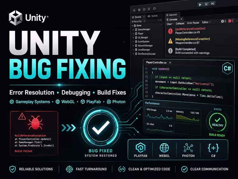 Cover image for Unity Bug Fixing & Error Resolution