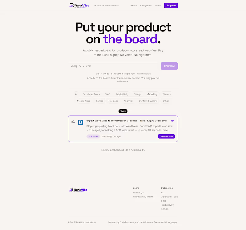 Cover image for RankVibe Product Leaderboard Development