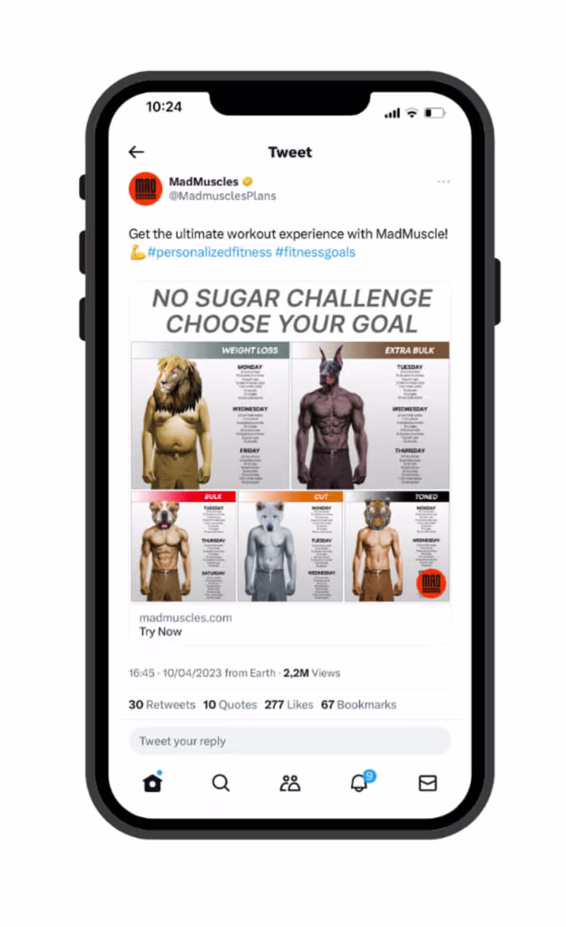Cover image for Fitness Product | Twitter
MadMuscles’ primary