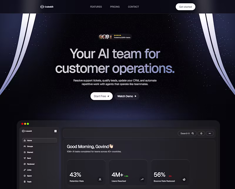 Cover image for Designed a dark, futuristic SaaS landing page with a strong ...