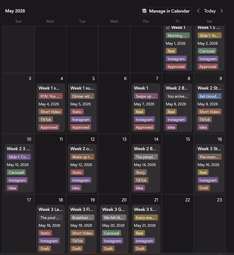 Cover image for Client Instagram Content Calendar_ Notion