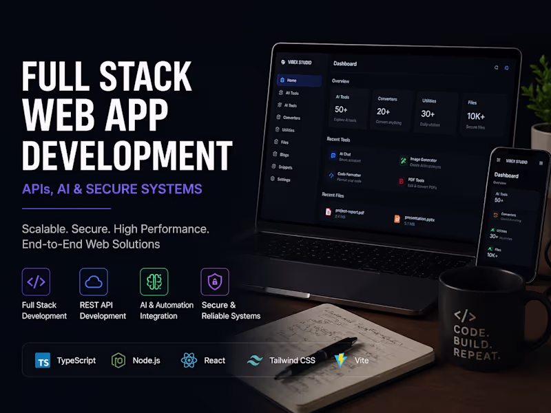 Cover image for Full Stack Web App Development | APIs, AI & Secure Systems