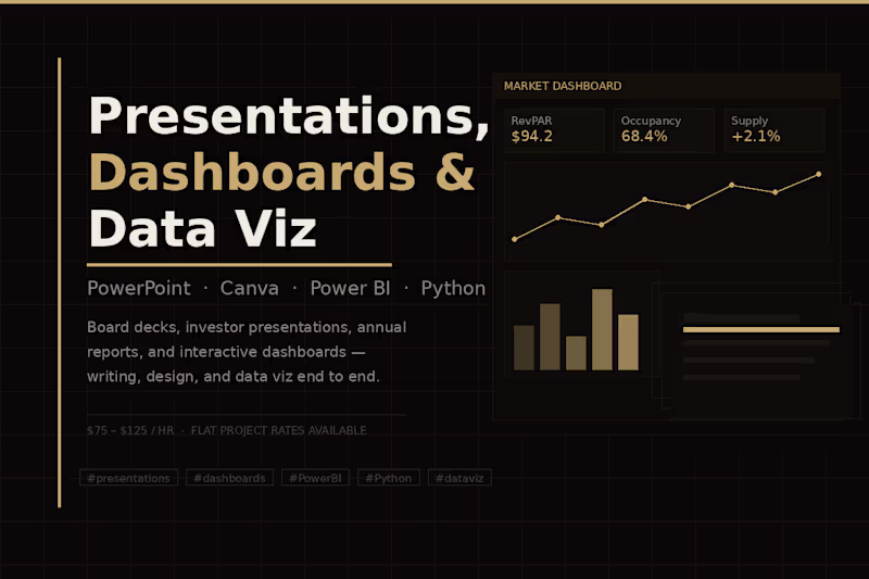 Cover image for Executive Presentations, Dashboards & Data Visualization