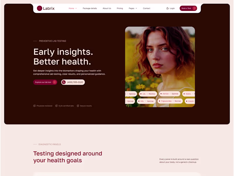 Cover image for Labrix – AI Lab Test & Diagnostic Booking Framer Template
