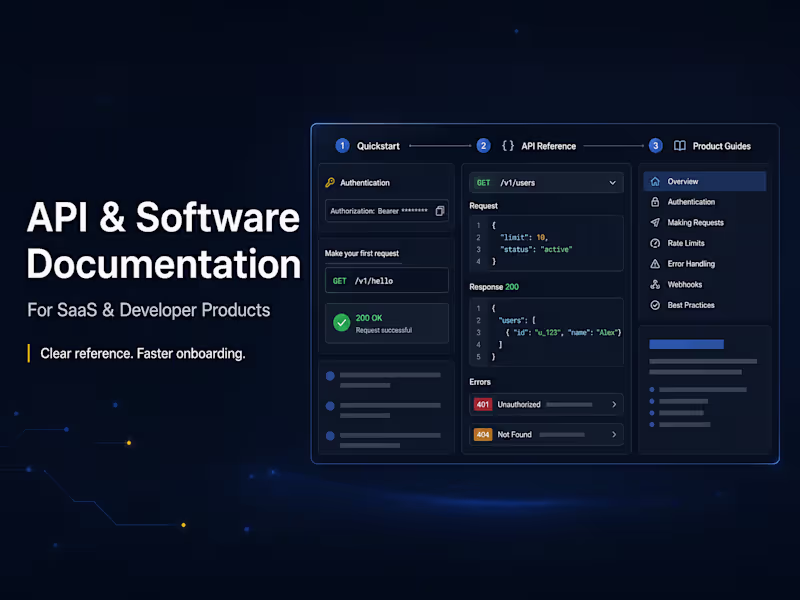 Cover image for Technical Documentation, API & Software Documentation for SaaS