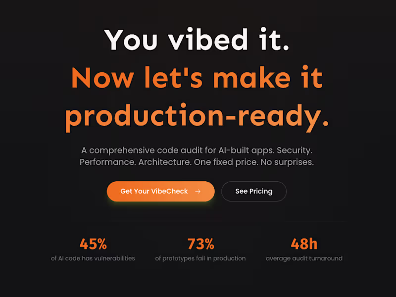 Cover image for Vibe:Check - Production-Readiness Audit for AI-built Apps