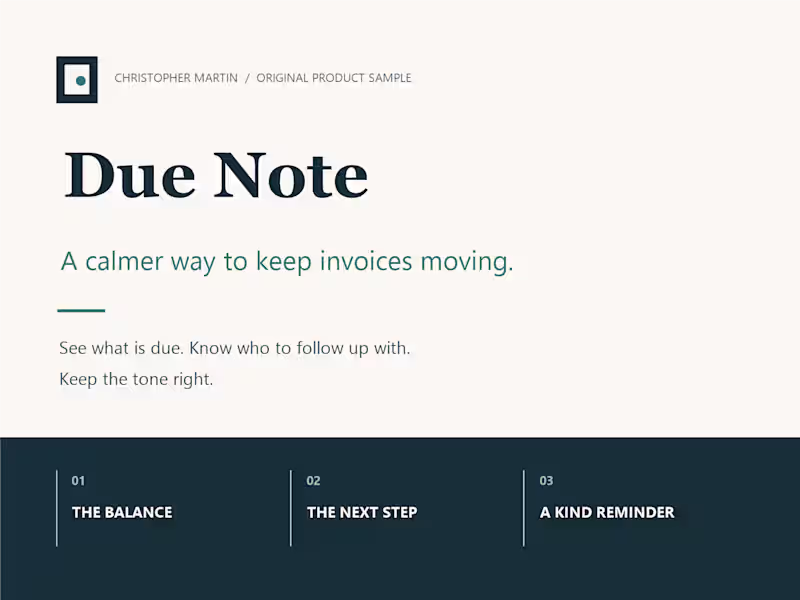 Cover image for Due Note — invoice follow-up desk
