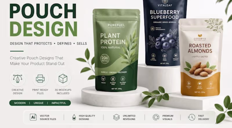 Cover image for Pouch design, Label dieline box design, product packaging design