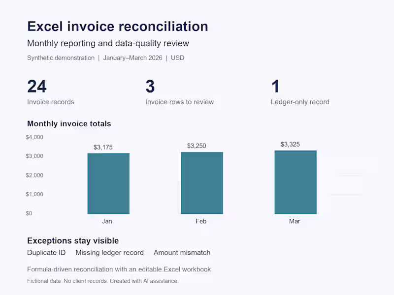 Cover image for Excel Invoice Reconciliation | Synthetic Demo