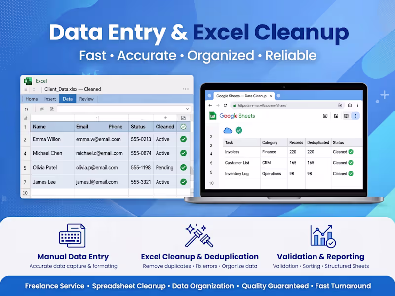 Cover image for Data Entry, Excel Cleanup & KDP Formatting