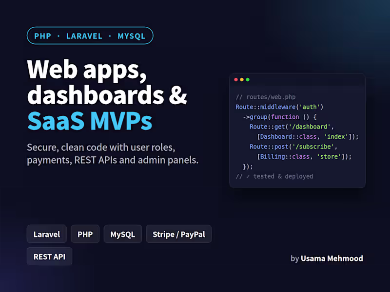 Cover image for I will build a PHP or Laravel web app, dashboard or SaaS MVP