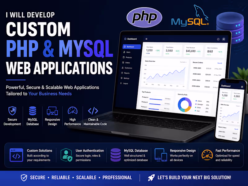 Cover image for I will develop a custom PHP and MySQL web application