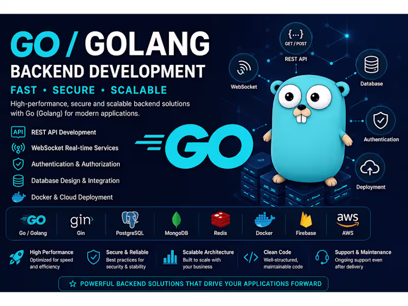 Cover image for You will get a scalable Golang backend with REST APIs, WebSocket