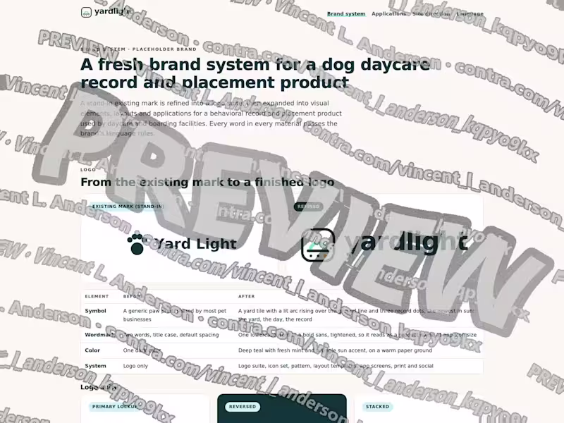 Cover image for Dog daycare brand system, site direction and language check