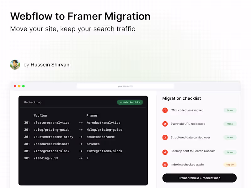 Cover image for Webflow to Framer Migration, Without Losing Search Traffic