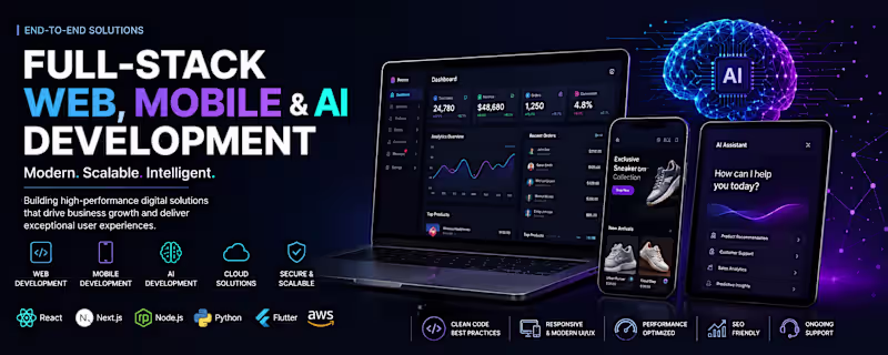 Cover image for Custom Full-Stack Web, Mobile & AI Solutions