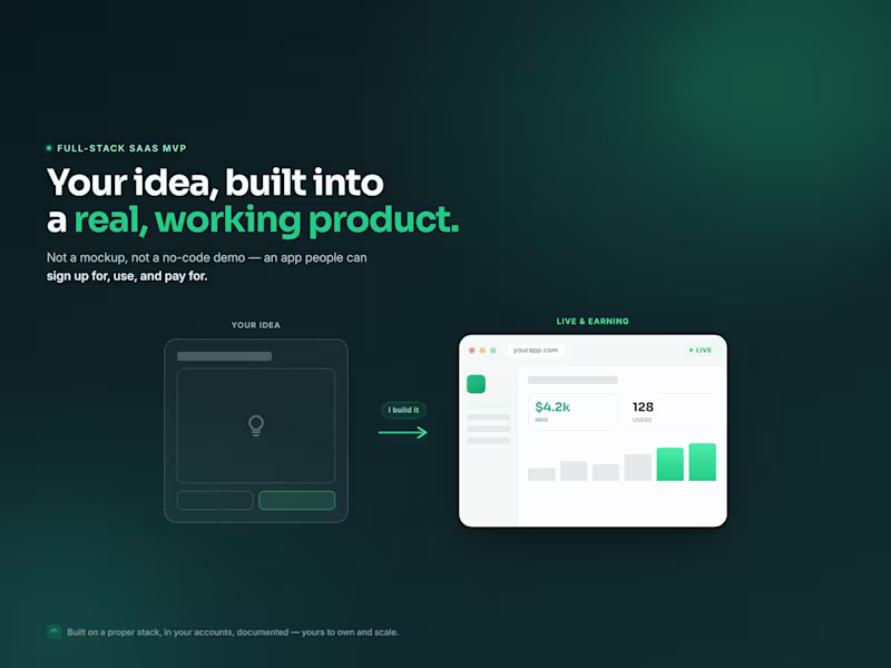 Cover image for Your Full-Stack SaaS idea, built into a working MVP in weeks