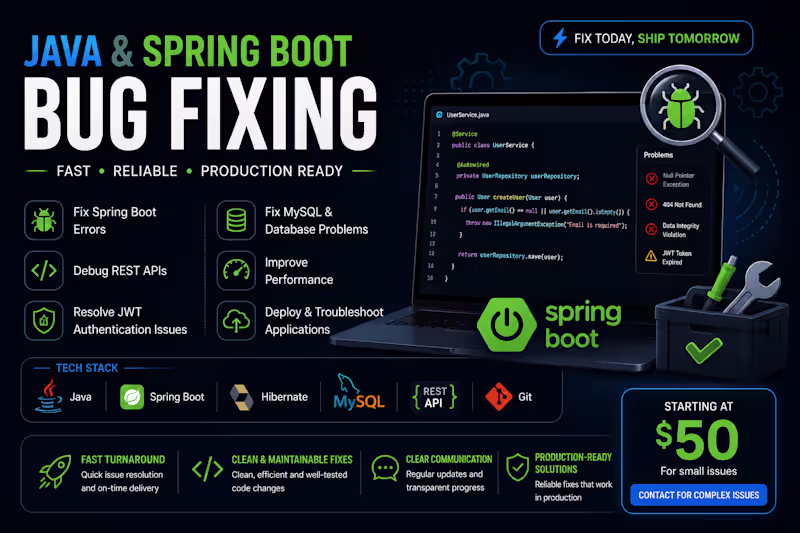Cover image for Java & Spring Boot Bug Fixing & Debugging