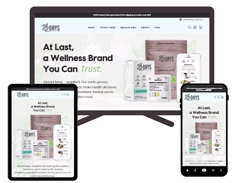Cover image for 22 Days Nutrition: Shopify Redesign — 20% Sales Boost