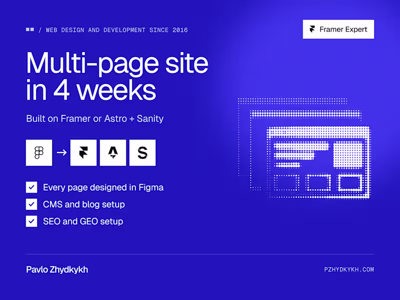 Cover image for Multi-Page Website on Framer or Astro + Sanity in 4 Weeks