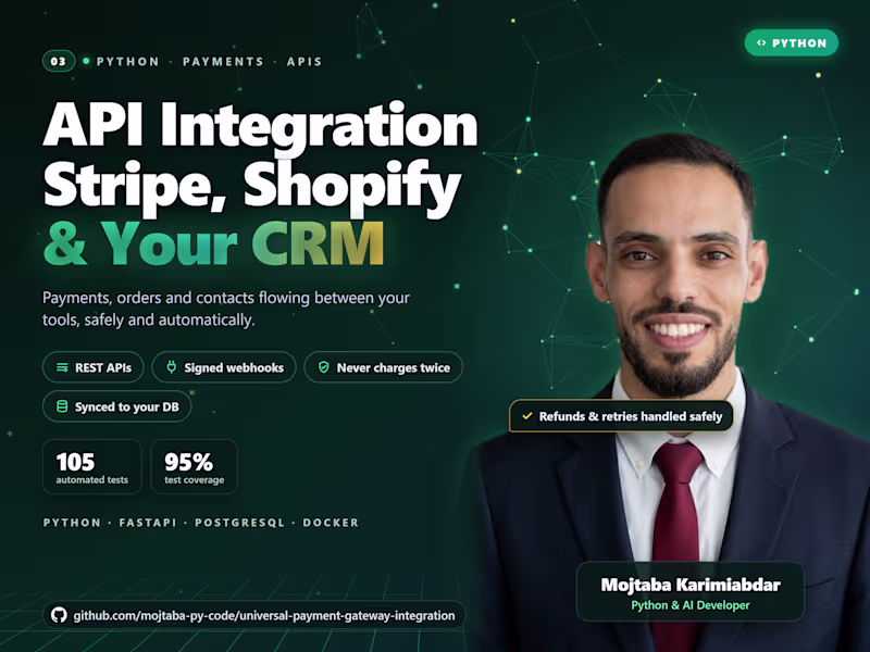 Cover image for API Integration: Stripe, Shopify & CRM