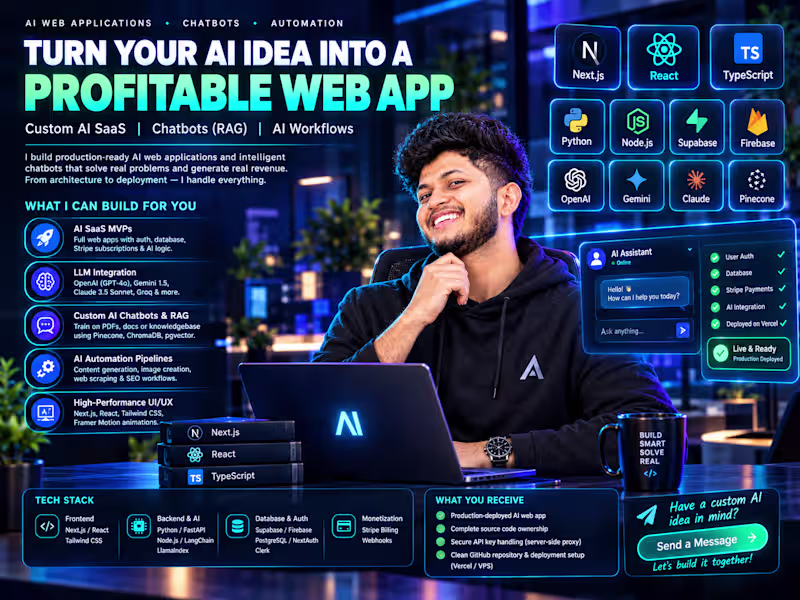 Cover image for Custom AI SaaS MVP, OpenAI / Gemini API & AI Chatbot Integration
