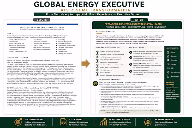 Cover image for Global Energy Executive Resume Transformation
This