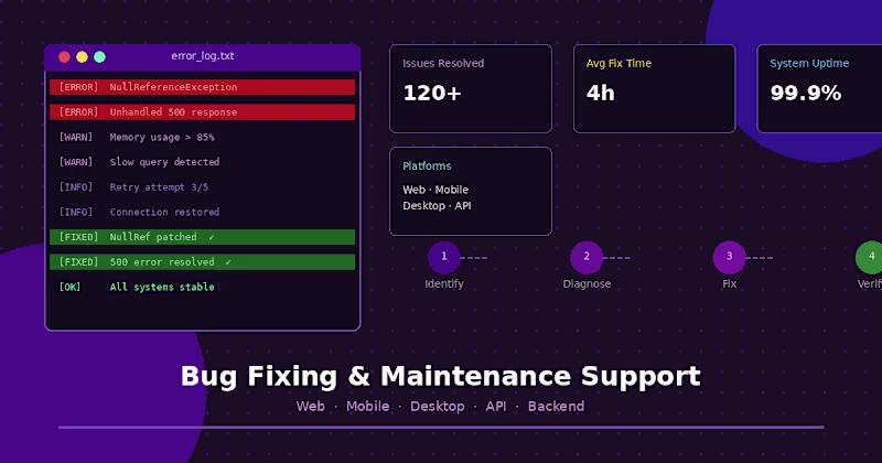 Cover image for Web Application Bug Fixing and Maintenance Support