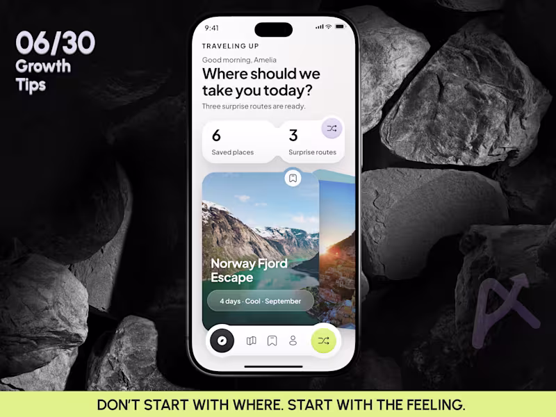 Cover image for Mobile App Design | AI Trip Randomizer Planner Mobile IOS App 