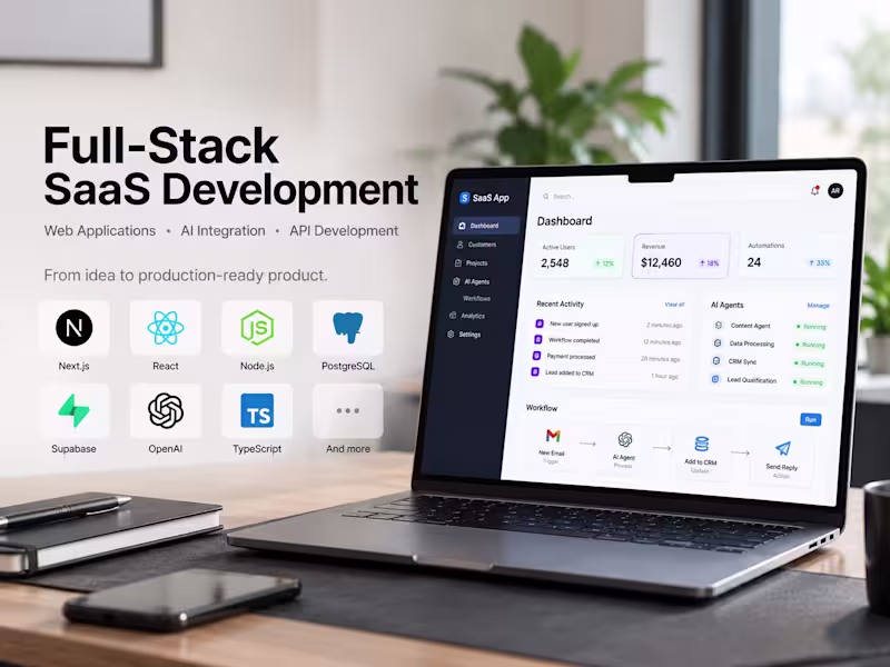 Cover image for Full-Stack SaaS Development | Next.js, React & Node.js