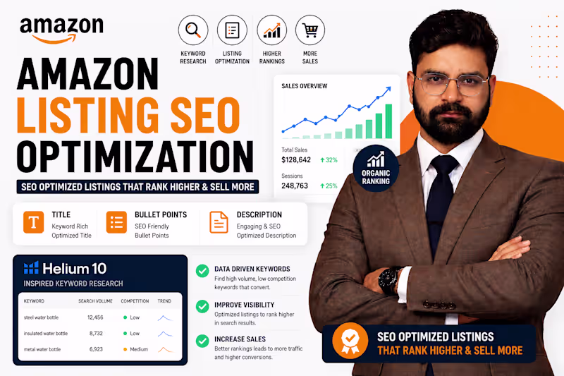 Cover image for I will write amazon listing SEO and optimzation using helium 10