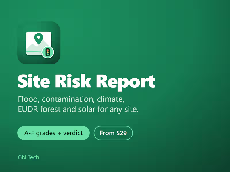 Cover image for  Site risk screening report (flood, contamination, EUDR forest, 