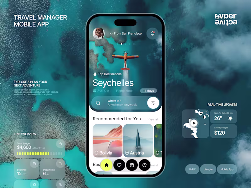 Cover image for ✈️ Mobile app design for the travel manager app | Hyperactive