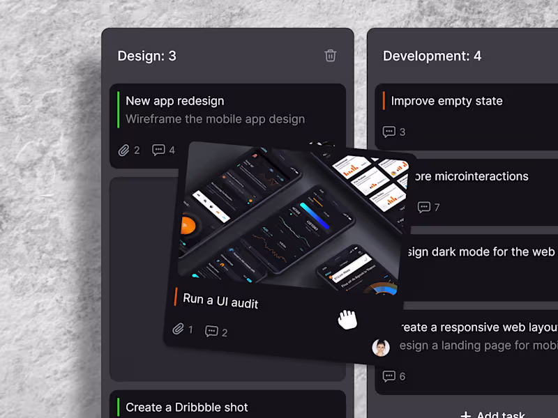 Cover image for Drag and drop cards for a task management SaaS.